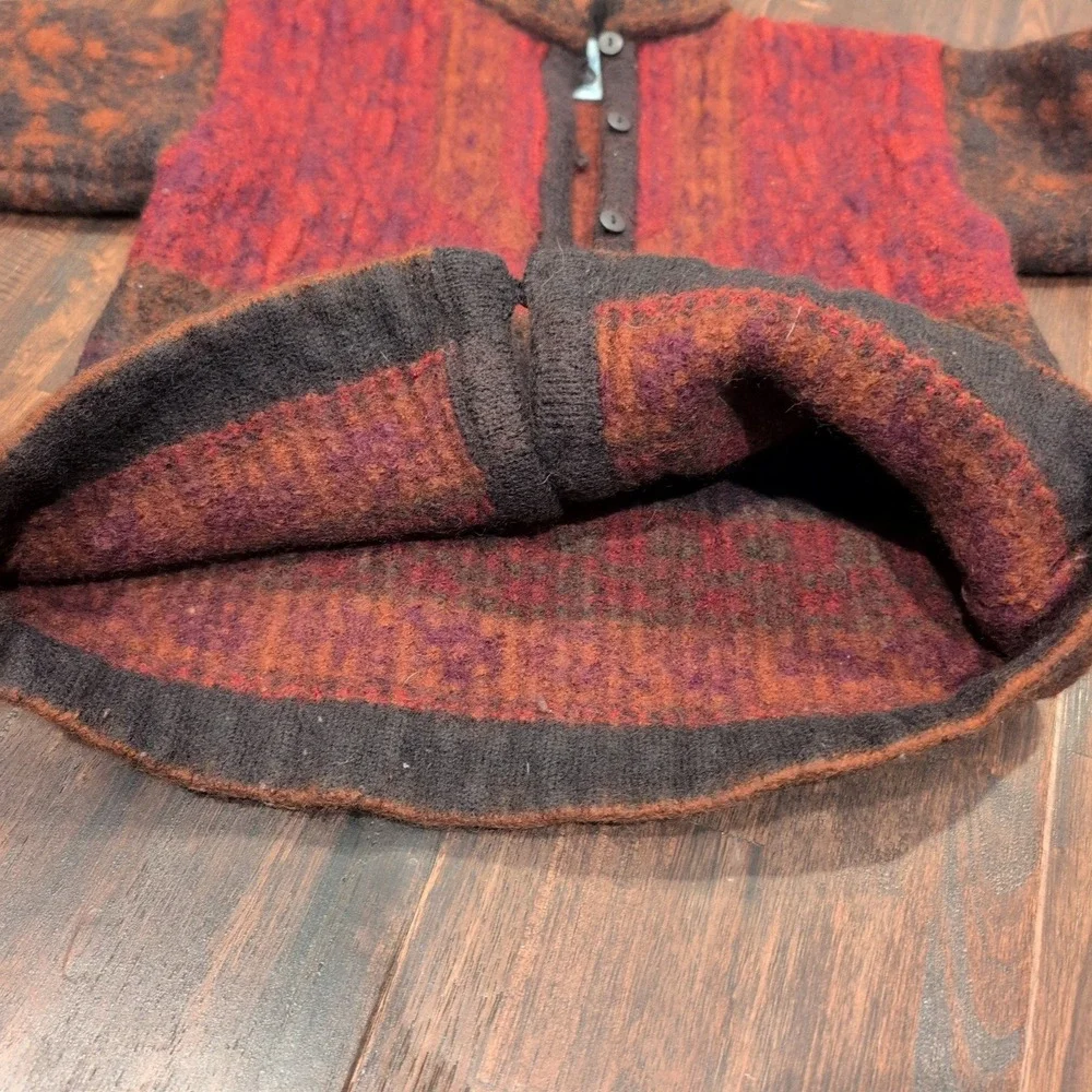 Vintage Felted Wool Cardigan Sweater Red Brown Thick Women's XS Button Front 80s - Picture 4 of 9